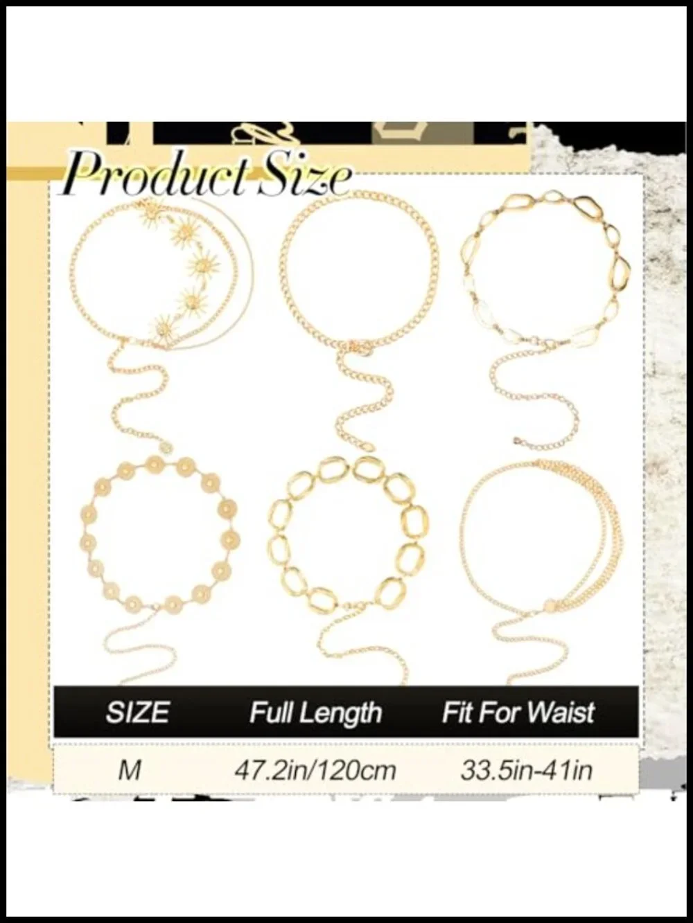 6 Pcs Gold Silver Waist Chain Belt Set Adjustable Multi Layer Belly Chain for